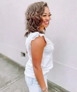 Doe & Rae Tops Miriam Eyelet Ruffle Sleeve Knit Top