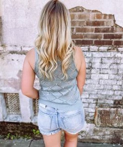 Trend Shop Tops Nevaeh V Neck Hollow Out Knitted Tank Top- Blue 11 Trend Shop Tops Nevaeh V Neck Hollow Out Knitted Tank Top- Blue