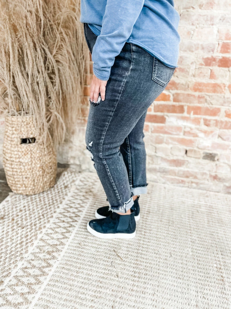 Risen Lellan High Rise Distressed Straight Leg Jeans- Washed Black 3 Risen Lellan High Rise Distressed Straight Leg Jeans- Washed Black