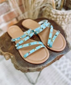 Miami Shoe Wholesale Shoes Claire Pyramid Stud Sandal- Turquoise