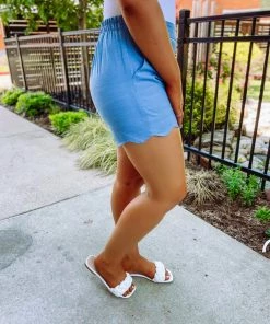 Ee:some Everly High Waisted Scallop Shorts- Denim