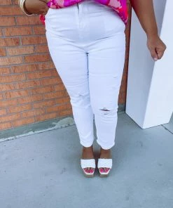 Risen Denim Mila Distressed White Skinny Jeans