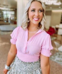 Love Tree Tops Janet Woven Smocked Detail Top