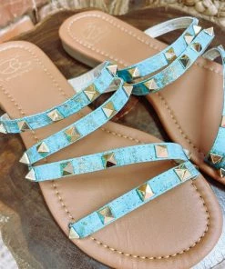 Miami Shoe Wholesale Shoes Claire Pyramid Stud Sandal- Turquoise