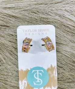 Texas Bling Crystal Baguette Huggies Earrings- Pastel