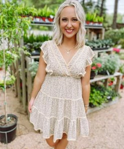 Ces Femme Maggie V Neck Tiered Floral Dress- Mustard Dresses