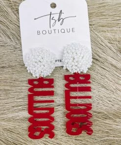 Texas Bling Maroon Bulldogs White Pom Earrings 2022 School Style