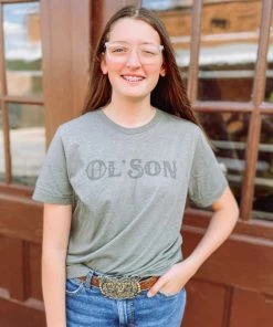 ECO- FRIENDLY WHITE INK ON MILITARY GREEN Ol' Son- Military Green Graphic Tees