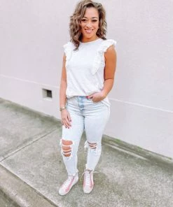 Doe & Rae Tops Miriam Eyelet Ruffle Sleeve Knit Top