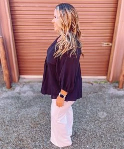 Umgee Ryleigh 3/4 Sleeve Smocked Shoulder Tunic Dress- Black 9 Umgee Ryleigh 3/4 Sleeve Smocked Shoulder Tunic Dress- Black