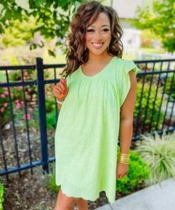 Haptics Lulu Eyelet Frill Neck Dress- Lime 10 Haptics Lulu Eyelet Frill Neck Dress- Lime