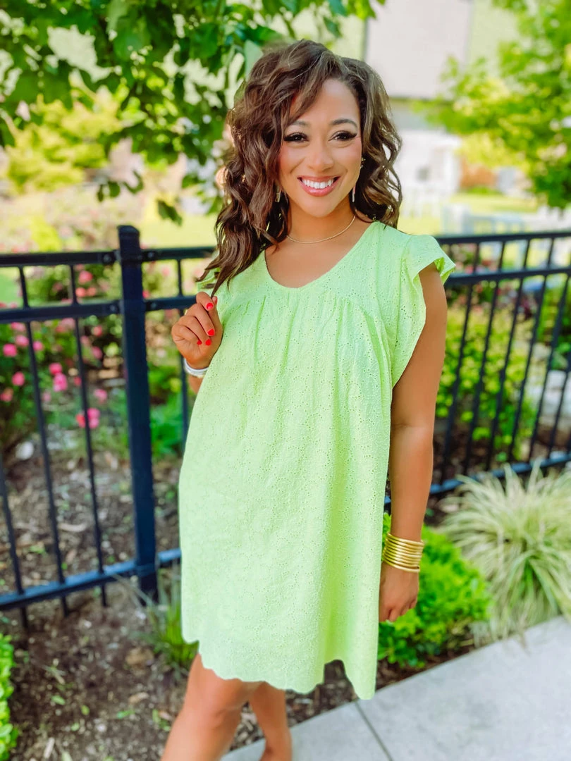 Haptics Lulu Eyelet Frill Neck Dress- Lime 4 Haptics Lulu Eyelet Frill Neck Dress- Lime