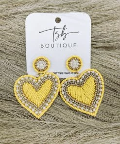 Texas Bling Yellow Heart Beaded Earrings