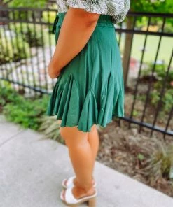 Entro Maisie Solid Ruffle Detail Skort- Heather Green Bottoms