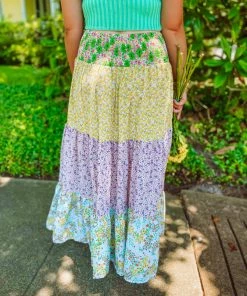 Hailey & Co Bottoms Pearl Floral Print Mixed Maxi Skirt