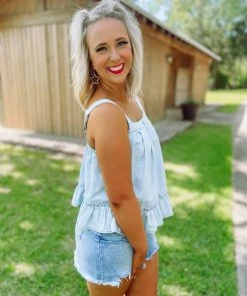 Entro Tops Harlee Denim Button Down Tank