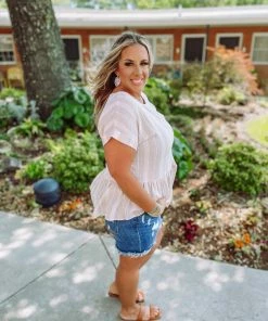 Blu Pepper Neutral Babe Melanie Striped Back Button Detail Top