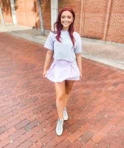 Rosio Clothing Eva Cropped Short Sleeve Oversized Tee- Heather Grey