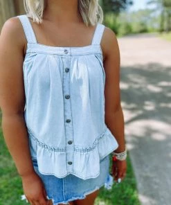 Entro Tops Harlee Denim Button Down Tank