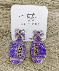Texas Bling Purple Beaded Football Earrings Jewelry