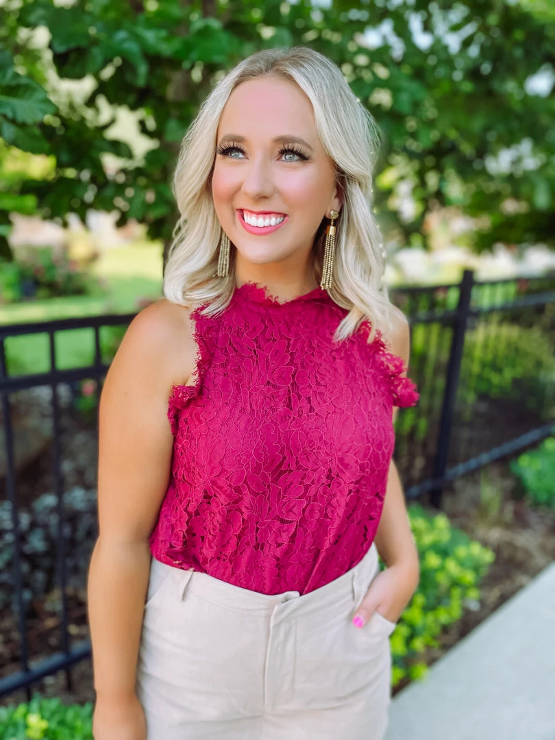 Ee:some Harper Floral Lace Tank Top- Wine Tops 5 Ee:some Harper Floral Lace Tank Top- Wine Tops