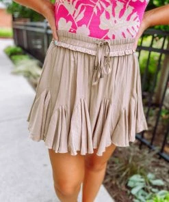 Entro Neutral Babe Maisie Solid Ruffle Detail Skort- Tan