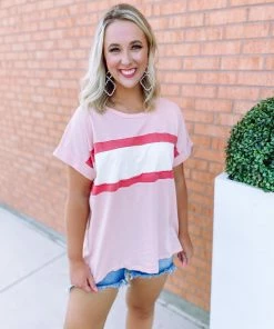 Cotton Bleu Maggie Mid Chest Striped Top- Rose Tops