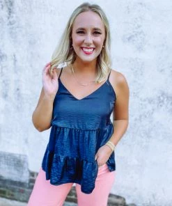 Ee:some Tops Palmer Tiered V Neck Tank Top- Black