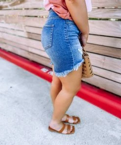 Nature Denim Vanessa High Low Shorts- Dark Wash