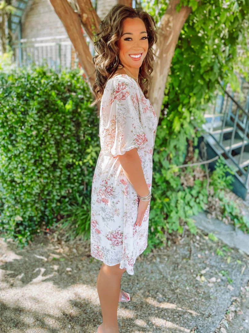 J. NNA Neutral Babe Kylie Floral Crossover Round Neck Midi Dress- Cream 3 J. NNA Neutral Babe Kylie Floral Crossover Round Neck Midi Dress- Cream