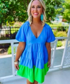 Entro Eliza Colorblock Bubble Sleeve Babydoll Dress Dresses