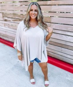 Kori Charlie Drop Shoulder Tunic Top- Taupe Neutral Babe