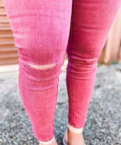 Jelly Jeans Hope Mid Rise Burgundy Knee Slit Skinny Jeans