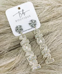 Texas Bling 2022 Beaded Drop Earrings- Dark Silver