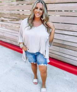 Kori Charlie Drop Shoulder Tunic Top- Taupe Neutral Babe