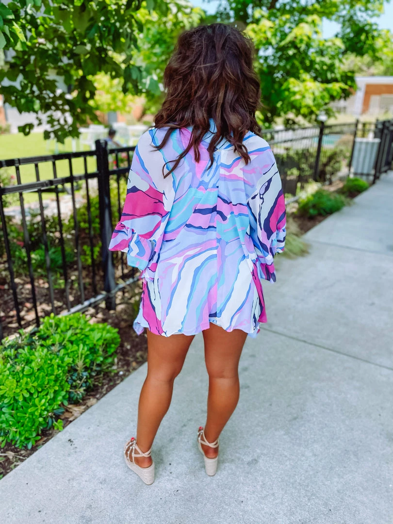 Texas Bling Alisson Abstract Print Sheer Open Kimono Outerwear 4 Texas Bling Alisson Abstract Print Sheer Open Kimono Outerwear