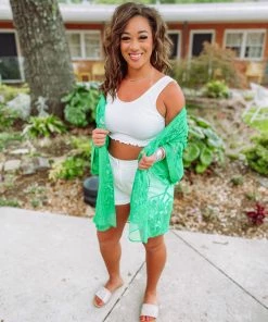 Umgee Izzie Floral Lace Open Front Kimono- Kelly Green 8 Umgee Izzie Floral Lace Open Front Kimono- Kelly Green