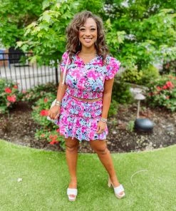 Entro Martha Floral Smocked Hem And Neckline Top