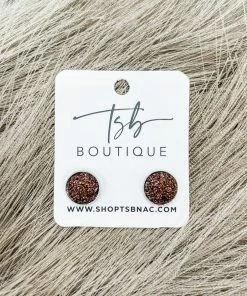 Texas Bling Druzy Round Stud Earrings- Bronze Jewelry