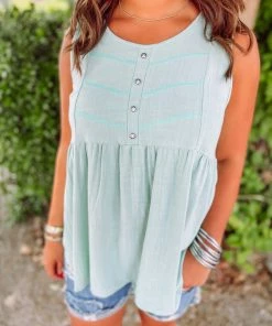 Ces Femme Sloane Button Trim Detail Babydoll Tank Tops