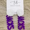 Texas Bling Purple Jacks White Pom Earrings