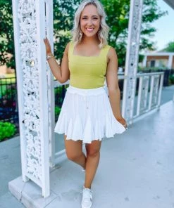 Listicle Tops Sonya Wide Strap Sweater Knit Top- Lemon