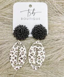 Texas Bling Leopard Football Black Pom Earrings 2022 School Style