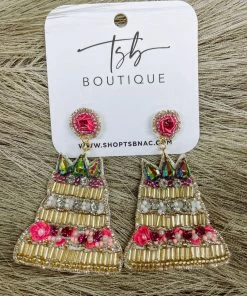 Texas Bling Gold Beaded Birthday Cake Earrings Jewelry