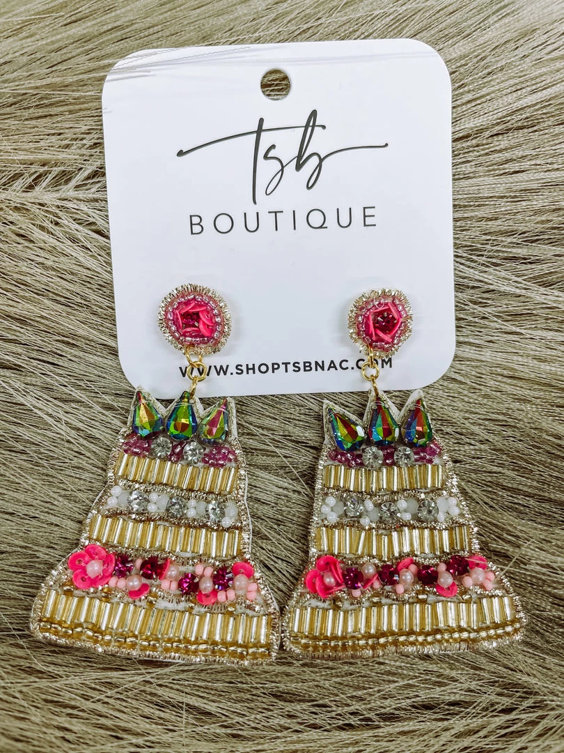Texas Bling Gold Beaded Birthday Cake Earrings Jewelry 1 Texas Bling Gold Beaded Birthday Cake Earrings Jewelry