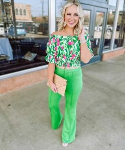 Flying Tomato Ava Center Seam High Rise Flare Pants- Green Bottoms 6 Flying Tomato Ava Center Seam High Rise Flare Pants- Green Bottoms