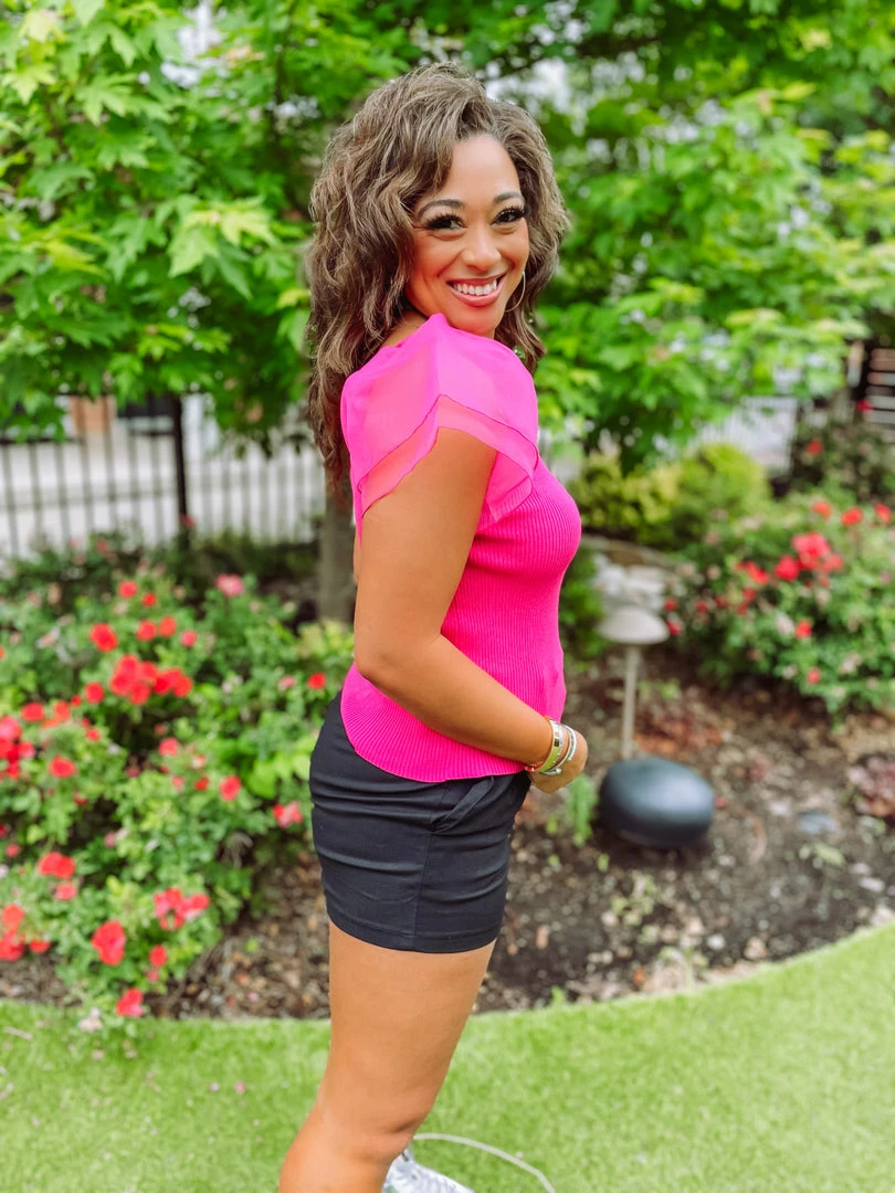 Flying Tomato Mallory Sheer Puff Sleeve Ribbed Top Tops 4 Flying Tomato Mallory Sheer Puff Sleeve Ribbed Top Tops