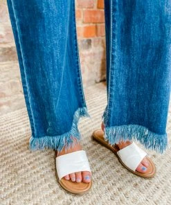 Risen Adeline Button Down 90's Frayed Hem Wide Jeans- Dark Wash