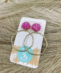 Texas Bling Sydney Glitter Hoops- Hot Pink Jewelry