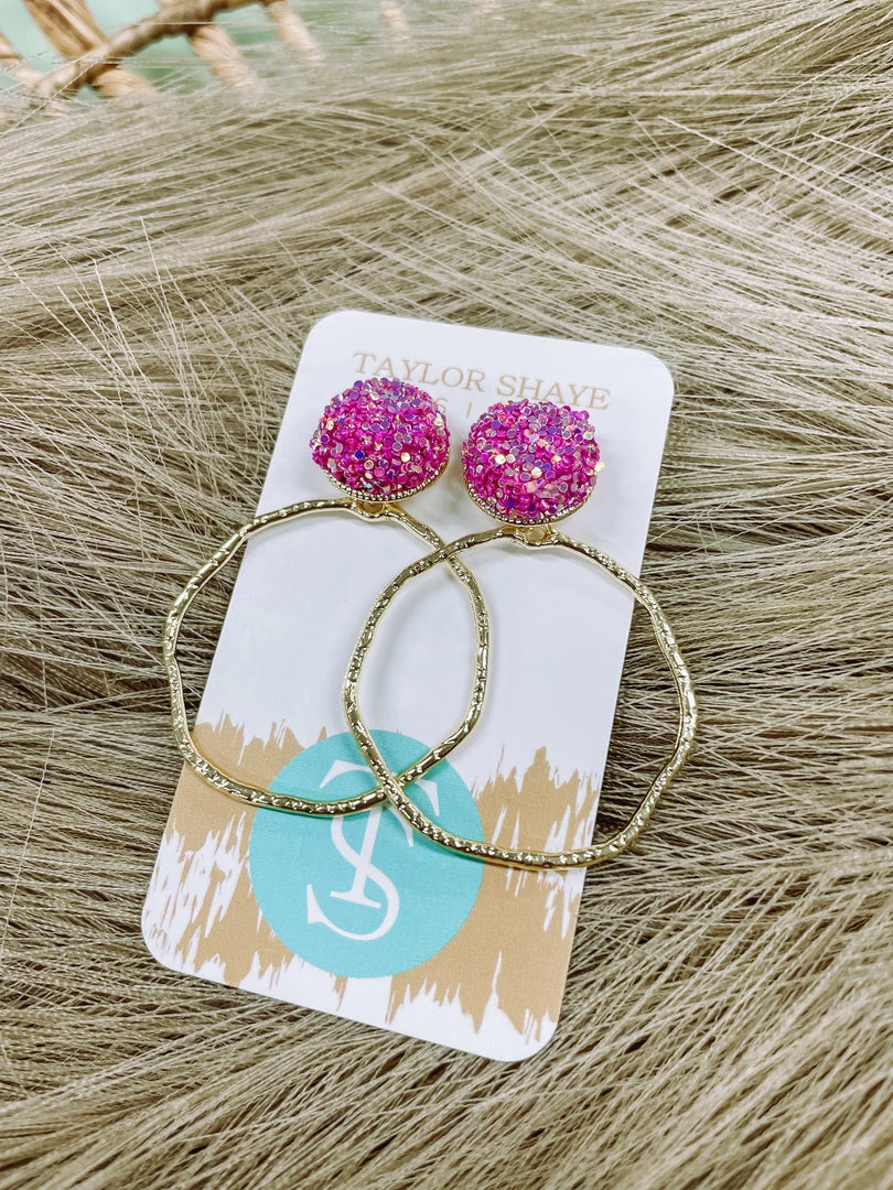 Texas Bling Sydney Glitter Hoops- Hot Pink Jewelry 1 Texas Bling Sydney Glitter Hoops- Hot Pink Jewelry